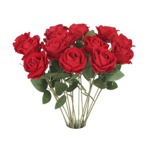 Vente en gros de fleurs artificielles individuelles, fleurs en velours artificielles, décorations de mariage, décorations de fête de la Saint-Valentin, roses rouges artificielles - Product Image 5
