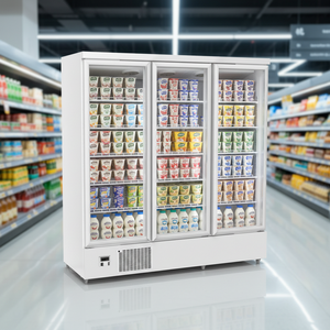 Réfrigérateur-congélateur à boissons à triple porte en acier inoxydable, certifié ETL, avec porte en verre, compresseur intégré et commande numérique, à économie d'énergie - Product Image 1