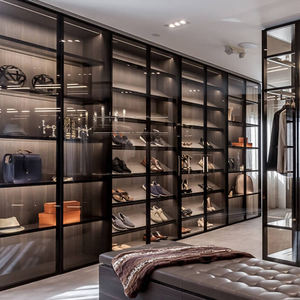 Bedroom <strong>Furniture</strong> Glass Doors <strong>LED</strong> <strong>Lights</strong> Walk in Wardrobe Storage Systems Shoe Rack Walk in Closet Shoe Shelves - Product Image 2