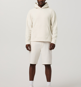 Sudadera con Capucha para Hombre con Pantalones Cortos a Juego, Conjunto Deportivo Informal de Color Sólido, Manga Larga, Corte Regular, 100% Algodón, Ropa de Primavera - Product Image 1
