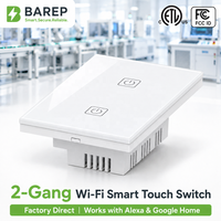 Sakelar Lampu WiFi 2 Gang Standar AS 10A 125V CETLus FCC ID Panel Sentuh dengan Terminal Tembaga 12-14AWG untuk Kabel Hotel