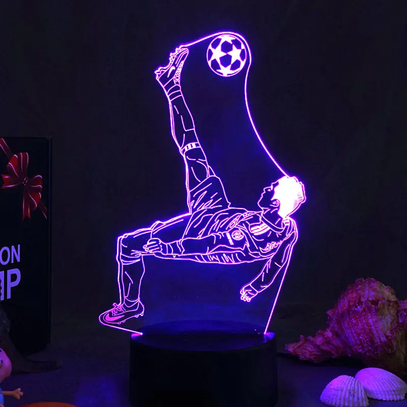 Cristiano Ronaldo Lampu Meja LED 3D untuk Anak, Lampu Meja LED Sensor Sentuh USB 7 Warna Hadiah Lampu Malam untuk Anak-anak