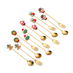 Juego de 4 Cucharas y Tenedores de Acero Inoxidable 304 con Diseño Navideño Dorado y Plateado, Ecológicos, para Regalos - Product Image 1