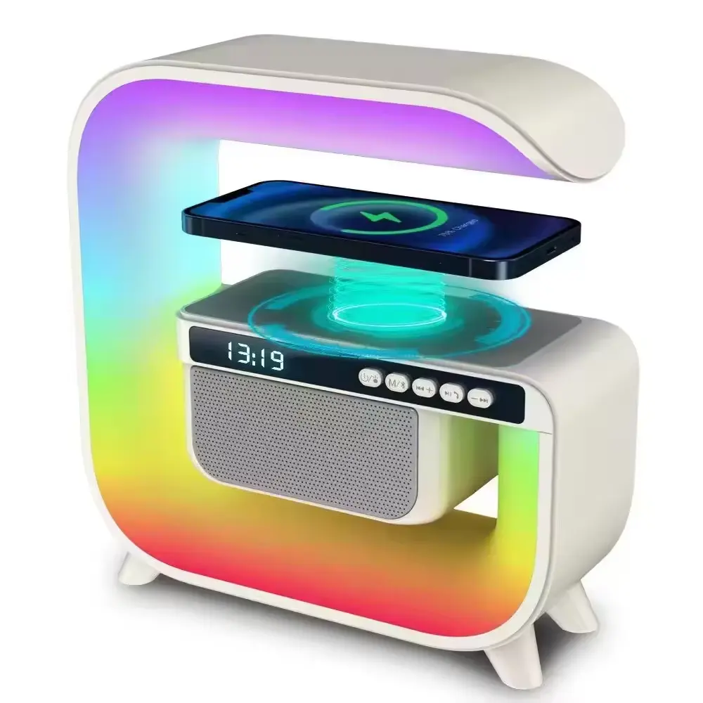 Portable Wireless Bluetooth Speaker RGB LED Lighting 100W Output Audio Amplifier Plastic Table Lamp Bedroom Supports AUX Wi-Fi
