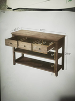 Table console rustique avec 3 tiroirs et 2 étagères ouvertes en bois, table d'entrée, table de canapé, vente en gros pour salon, couloir