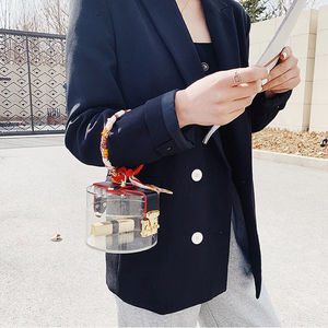 2020 Acrylic Handbags For Women Transparent <span class=keywords><strong>MINI</strong></span> Tote Bags Summer Fashion Lady Round Metal Clear Jelly Purses with Bandanas - Product Image 4