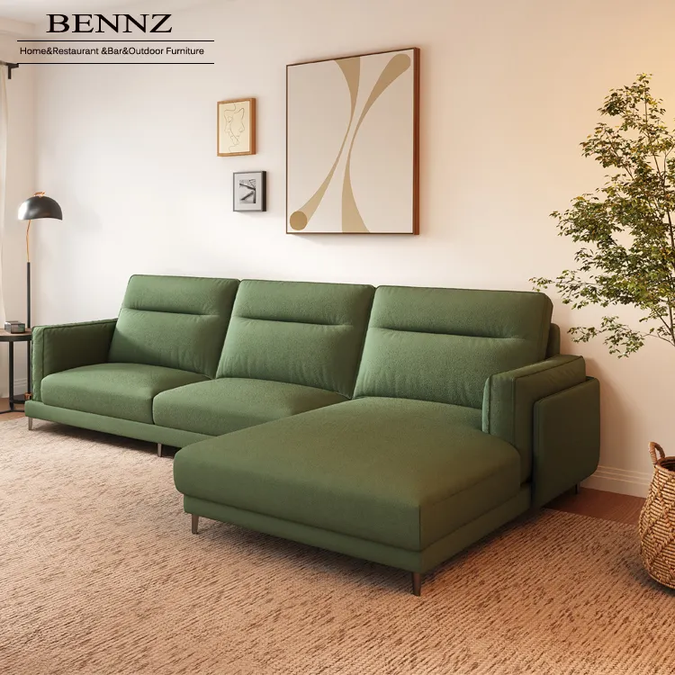 BENNZ sofa minimalis bentuk l, furnitur kontemporer ruang tamu modern untuk rumah