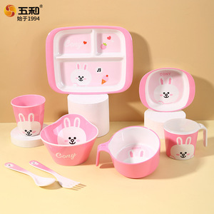 Cony Rabbit <b>Melamine</b> Kids Tableware Set Divided Plate <b>Bowl</b> Cup Spoon Fork Cartoon Design For Children Mealtime - Product Image 4