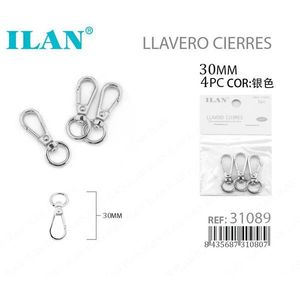 Set di 4 Portachiavi ILAN con Moschettone 30mm Colore Argento - Product Image 1