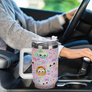 2026 Nieuwe 40oz Schattige Squishy Speelgoed Dumplings Stoombrood Print Geïsoleerde Tumbler Reismok Fles Autobeker Met Handvat Rietje Deksel - Product Image 5
