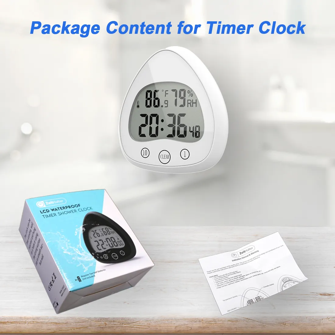 Shower Clock With Large Suction Cup Silent Water Proof Battery Operated Clock For Toilet Kitchen Desk Wall Clock