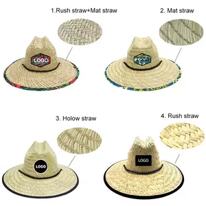 Custom Breathable Sun Protect Wide Brim Beach Straw Fishing Hat Men American Flag Lifeguard Straw Hat With Logo