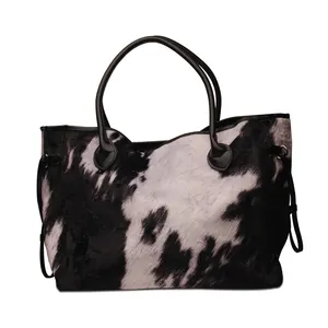 Black White Cow Fabric Short Fur Printed Wholesale Beach Bags Lady Beach Shopping Tote Bag Travel Hand Bag DMA51431