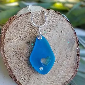 Kalung Seaglass rantai ular hati biru Teal