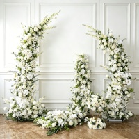 Arche de mariage en fleurs artificielles en soie blanche, rose, faite à la main, pour mariage et décoration, arche en forme de corne, fleurs de fond, décoration de mariage
