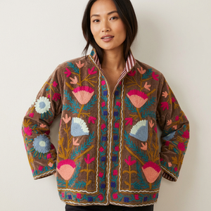 Veste bomber matelassée en velours pour femme, broderie logo, col classique, manches longues, écologique - Product Image 3