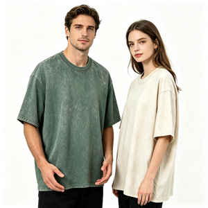 Acid Wash 100% Cotton Oversized Crew Neck Men <b>Tshirt</b> Custom Logo Drop Shoulder Heavyweight Premium Streetwear - Product Image 2