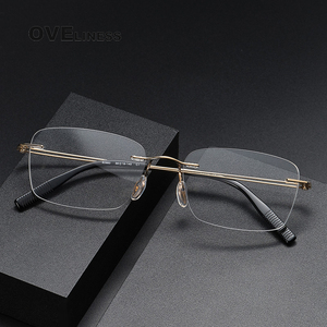 Montura de gafas de titanio puro para hombres y mujeres, monturas de gafas cuadradas sin montura para hombre y mujer, gafas sin marco 2024 - Product Image 1