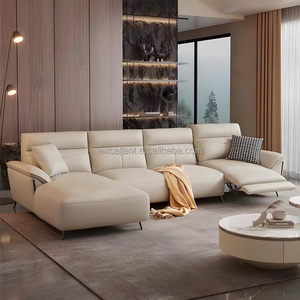 Ensemble Chesterfield en cuir véritable de type L, tissu italien, tissu adapté aux bébés, matériau confortable pour hôtel, salon - Product Image 1