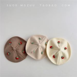 Gorro de Paja Tejido con Fresas, Estilo Coreano, para Niñas, Otoño-Invierno, Cortavientos, para Bebés, para Uso Casual al Aire Libre - Product Image 5