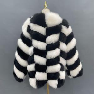 Luxury Chessboard Pattern Black White Mix giacca di pelliccia di dimensioni personalizzate <span class=keywords><strong>cappotto</strong></span> di pelliccia di volpe artica invernale - Product Image 4
