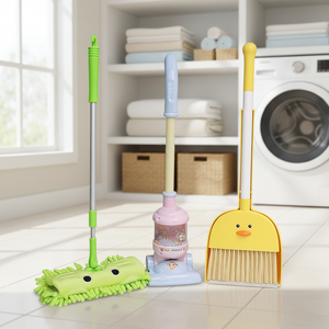 Kit de nettoyage pour enfants - Mini <span class=keywords><strong>balai</strong></span>, serpillière, pelle à poussière et aspirateur jouet |   Idée cadeau éducative amusante - Product Image 1