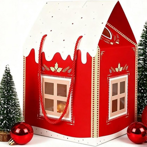 Christmas Cottage Box Red Paper Ornament For Tree Decoration - Product Image 4