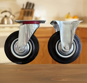 <strong>3</strong>/<strong>3</strong>.5/4/5/6/8/10 Inch Heavy Duty Fixed Black <strong>Rubber</strong> Industrial Caster <strong>Wheel</strong> Rotating Castor <strong>Wheel</strong> With Brake Trolly <strong>Wheels</strong> - Product Image 3
