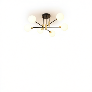 Lustre semi-encastré moderne à 6 lumières, en verre blanc, avec douille E27, luminaire de plafond pour salon - Product Image 1