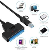 Câble adaptateur USB 3.0/USB-C vers SATA 22 broches pour ordinateur portable HDD/SSD de 2.5 pouces, longueur du câble: 25cm