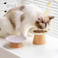 Gamelle en bois surélevée anti-basculement pour chat, pour aliments secs, snacks, aliments lyophilisés et en conserve, assiette de repas anti-cervicale pour animaux de compagnie, gamelle pour chiot