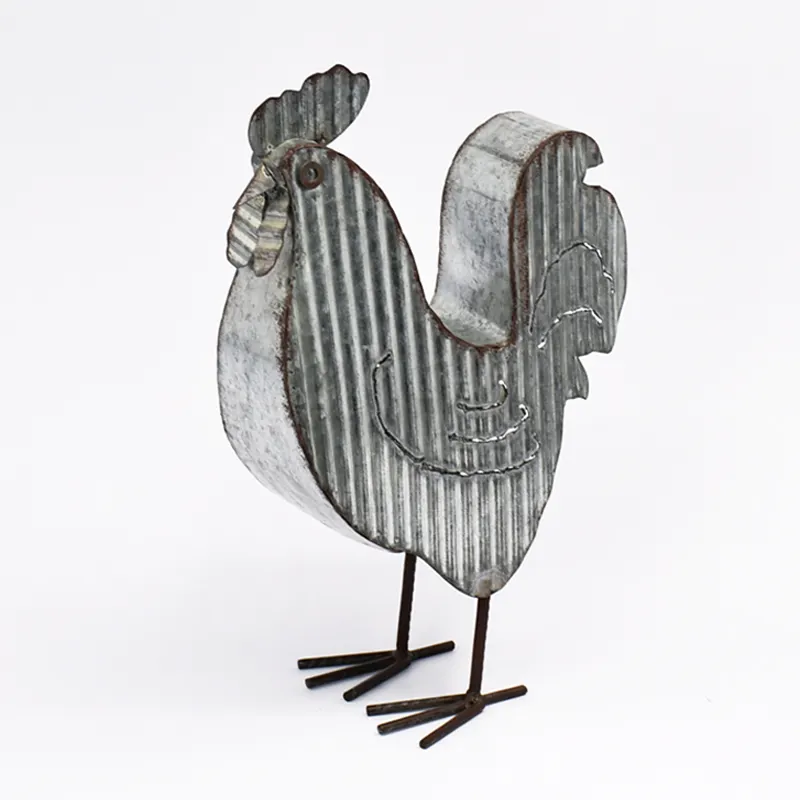 卸売カスタム亜鉛メッキプレートブリキ鉄家禽金属ガーデンオンドリ置物農場の彫像金属動物置物装飾
