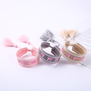 <strong>Wristband</strong> Embroidered Cord European and American Bow Women's Personalized Handmade Woven Tassel Bracelet Original Design - Product Image 4