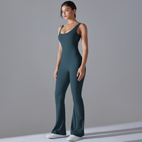 Combinaison dos évidé pêche pour femme, tenue de sport et de fitness, pantalon patte d'éléphant, combinaison de yoga