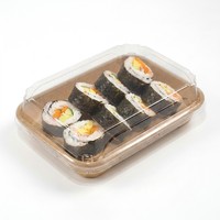 Boîtes à sushi en kraft brun jetables, recyclables, résistantes à l'huile, avec couvercles transparents
