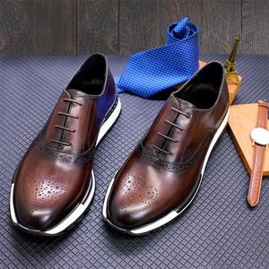 High End Business <b>Shoes</b> - Soft Genuine Leather Casual And Formal Oxford Style <b>Flat</b> <b>Sole</b> Anti-Slip Laces Fashionable Men's <b>Shoes</b> - Product Image 1