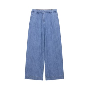 Pantalons à jambes larges taille haute pour femmes, tailles inclusives, 2025 |   Pantalon en jean respirant taille XL avec taille à boutons et devant plat - Product Image 1