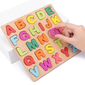 Venta al por mayor número 2 de cartón-Juguete de madera con forma geométrica para niños, rompecabezas cognitivo con números del alfabeto, para Educación Temprana, bloques de construcción