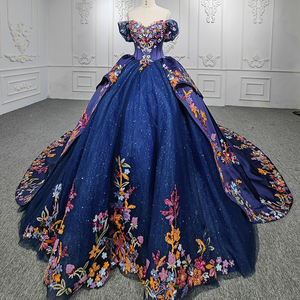 Robes de soirée parfaites, robe de bal en satin, robe de mariée à manches courtes et décolleté en cœur, fleurs 9960 - Product Image 1