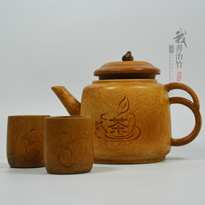 Bamboo Teapot Set Cylinder Shape Coffee Brown With Lid For Afternoon Tea Kung Fu Tea - Product Image 1