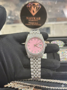 Reloj NAVkar de Lujo para Mujer con Diamantes, Esfera Rosa, Correa de Plata de Ley 925, Cuarzo Analógico, Caja Redonda de 31 mm - Product Image 4