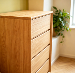 Modern Solid Wood 4-Drawer <b>Chest</b> Cabinet with Black Drawers and Wooden Frame for Bedroom <b>Storage</b> - Product Image 4