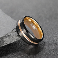 OAHLAN 8mm Schwarz Vergoldete Wolframcarbid-Ringe mit Blauer Linien-Einlage Herren Damen Ehering Modeschmuck mit Anpassbarer Gravur