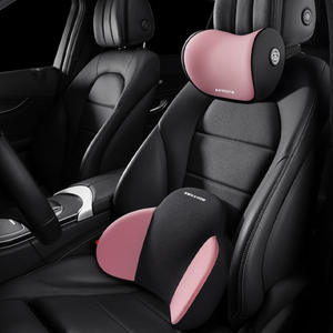 Coussin de soutien lombaire et oreiller de nuque en mousse à mémoire de forme en U pour voiture, pour un confort intérieur automobile, couleurs noir et rose - Product Image 1