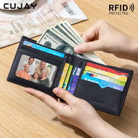 Dompet Pendek Pria Kulit Asli, Dompet Bergaya Mewah, Hadiah untuk Suami, Termasuk Kotak Hadiah, dengan Merek CUJAY