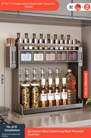 Étagère murale en métal pour assaisonnements de cuisine, sans perçage, multifonctionnelle, multi-niveaux, pour bouteilles et bocaux de condiments