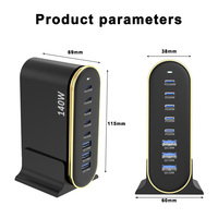 Chargeur Gan 140w certifié CE de conception privée, station de charge à 8 ports, adaptateur de voyage pour la charge d'alimentation de plusieurs appareils