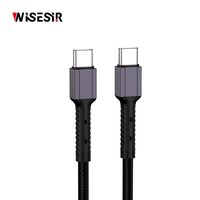 Câble WISESIR PD 60W USB 3.0 3A à charge rapide en alliage d'aluminium Type-C vers Type-C, prend en charge le transfert audio/vidéo pour ordinateur portable et écouteurs