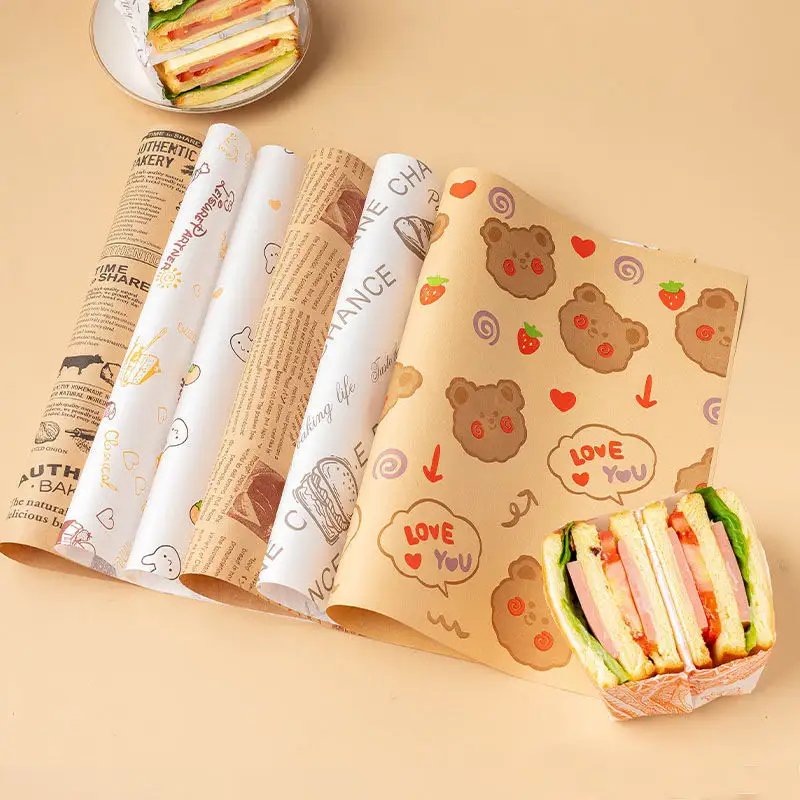 Großhandel Lebensmittel qualität Deli Sandwich Burger Wrapper Papier Lebensmittel verpackung Pergament papier Benutzer definiertes Logo Gedrucktes Wachspapier