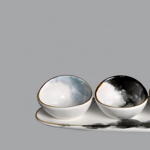 Venta al por mayor de porcelana cerámica forma de abulón salsa Ramekins aperitivo <span class=keywords><strong>tapas</strong></span> tazón con bandeja larga - Product Image 2